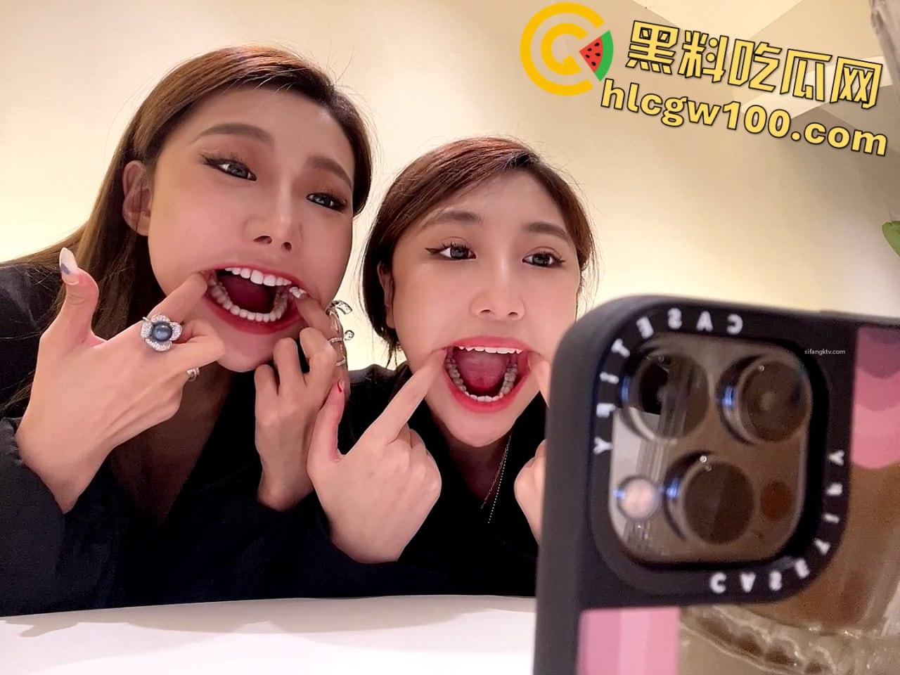 恋物口腔癖狂喜，两个颜值母狗对着镜头互相吐舌张嘴展示喉咙深处